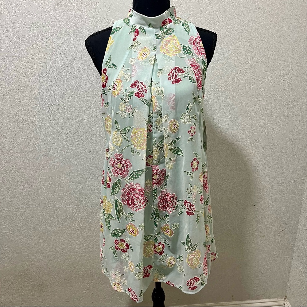 Robbie Bee Petite NWT Bow-Back Pastel Floral Print Chiffon Mock Neck Dress
